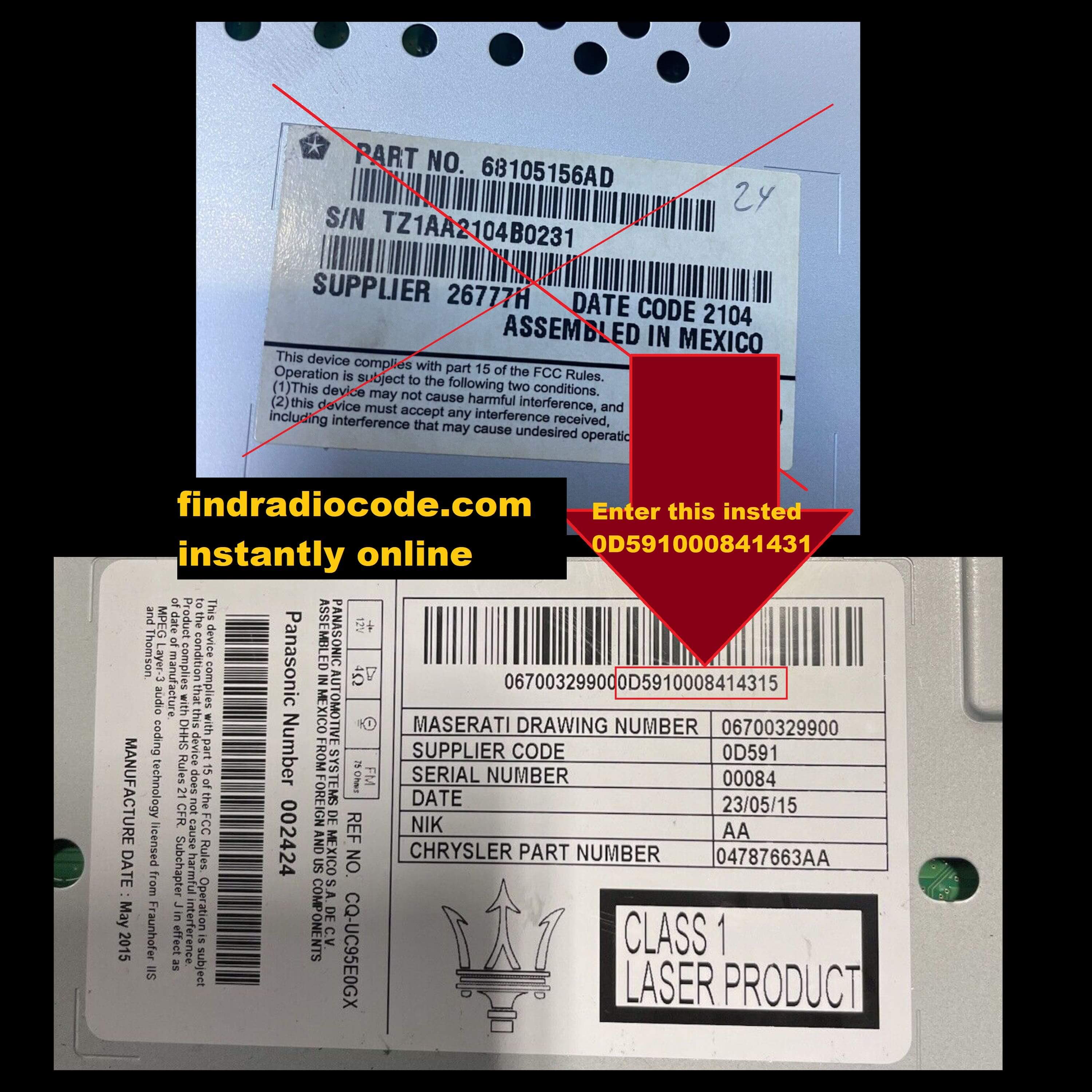 Maserati Panasonic 8.4inch anti-theft unlock code label